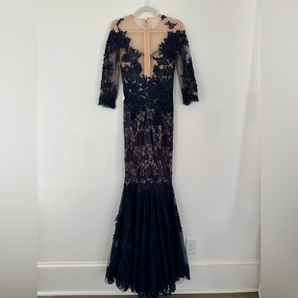 Mandalay Navy Lace Embellished Lace and Nude Evening Gown 2